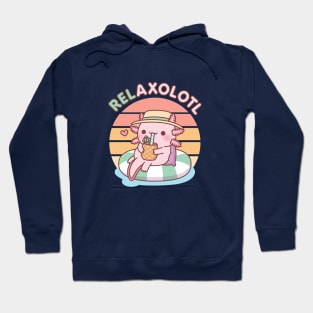 Cute Axolotl Chill On Pool Float Relaxolotl Funny Pun Hoodie